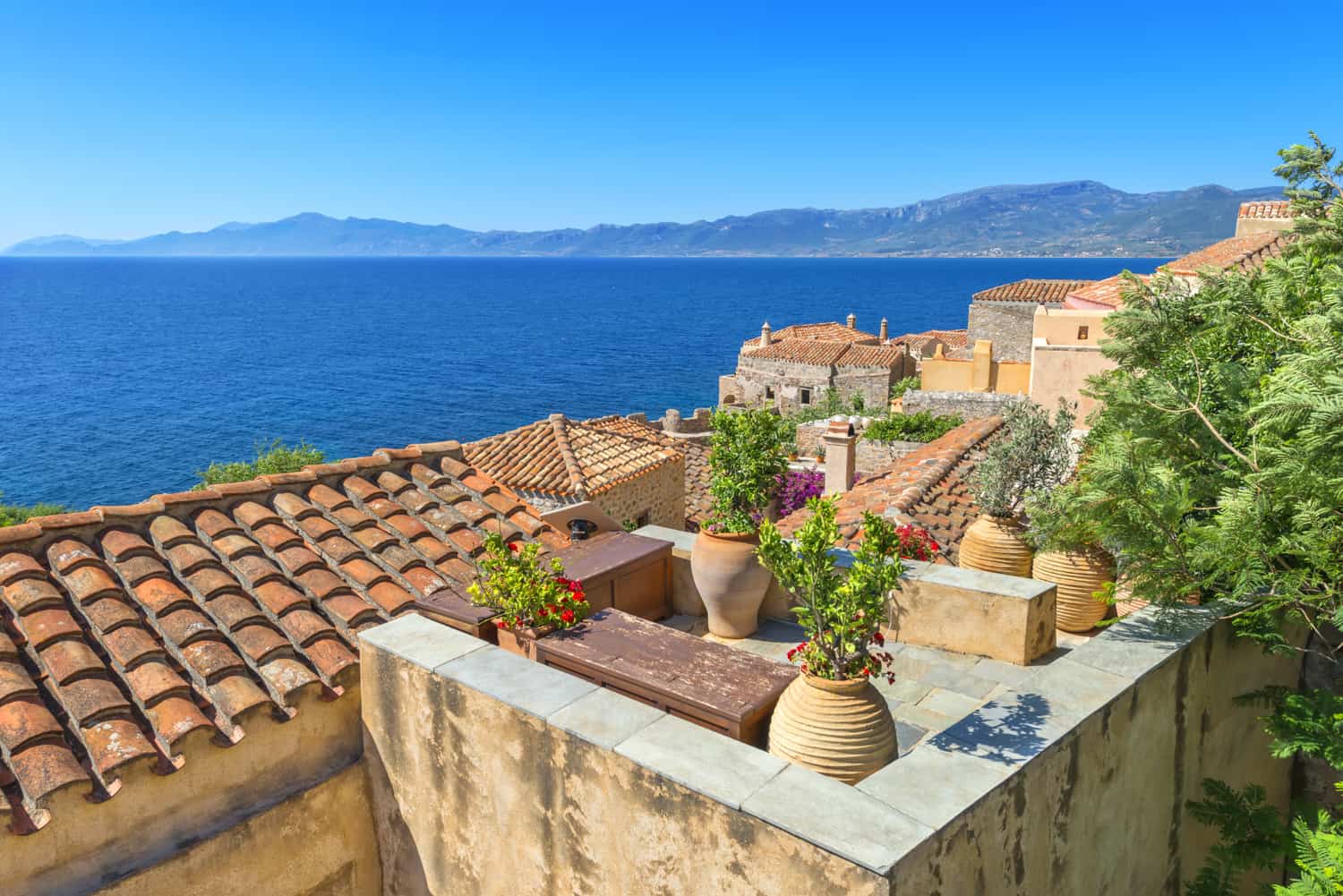 houses of Monemvasia in the peloponnese with sea view during our Private Tours Vacation Packages