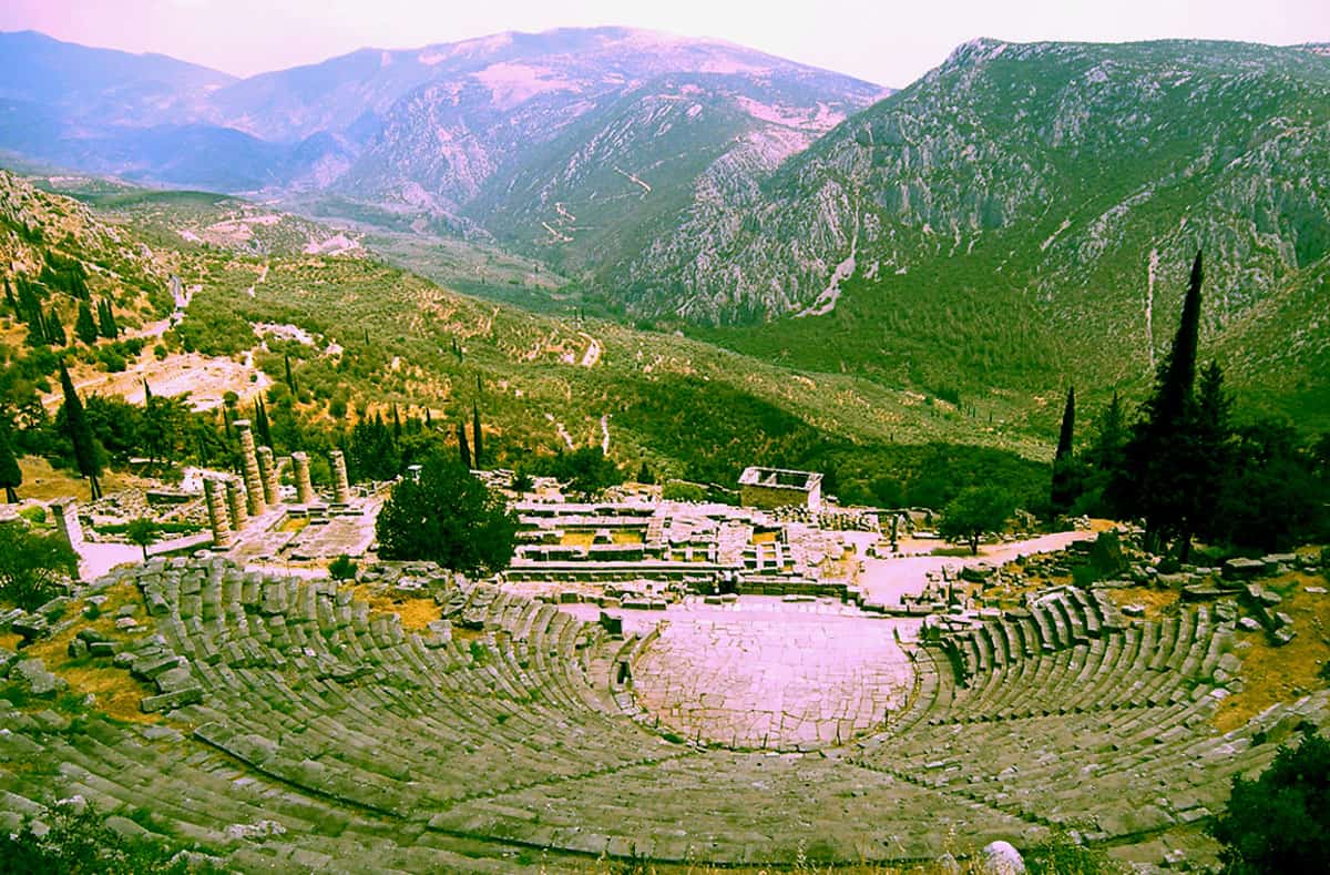 The Theatre at Delphi UNESCO site is inside the Archaeological site just above the temple of Apollo