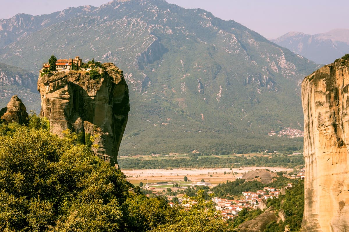 rock pinnacle with a monastery at the top